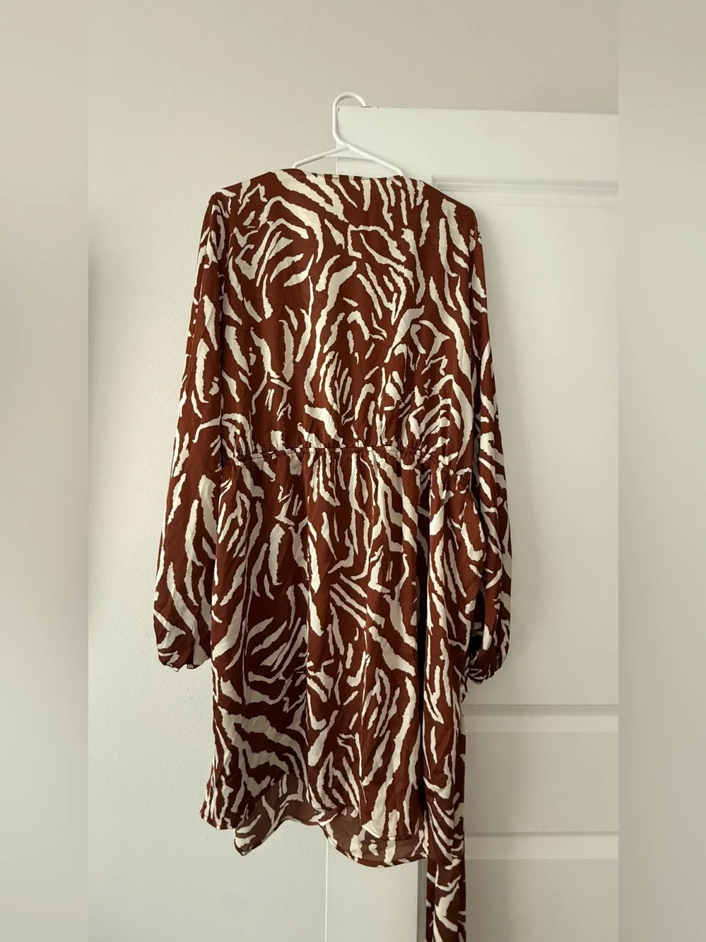 Michael Kors Brown & White Animal-Print Wrap Mini Dress